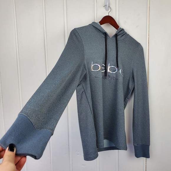 Bebe Sport Get Fit Gray Draw String Hoodie 3D Puffy Lettering Women's Small - Picture 3 of 11
